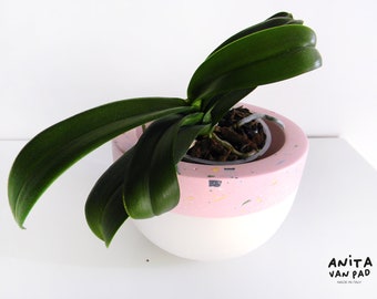 Big Bold Terrazzo Pot - white + pink terrazzo Jesmonite plant pot - made in Italy by Anita Van pad