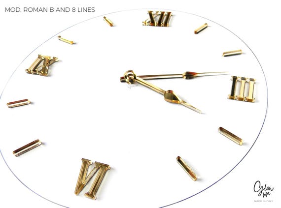 ROMAN B-LD Set  of 4 Acrylic Roman Numerals + 8 Lines Dashes   for Clock Making  - Self Adhesive  -   many sizes to choose - High Quality