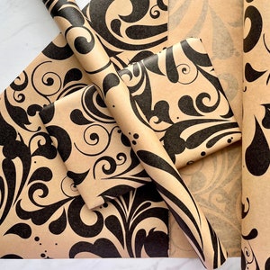 Papel de embrulho para presente, impressão Swish preta, papel de embrulho Kraft ecológico, 100% reciclado e reciclável, dia das mães, embrulho de aniversário