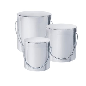 Hat Boxes Set Of 3 Larger Sized Round Storage Boxes, Silver, Designer Flower Pot, Eco Friendly