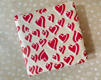 Valentine’s Day White Hearts Print Eco Friendly Gift Wrapping Paper, 100% Recycled & Recyclable Gift Wrap, Kraft, Sustainable Wrapping Paper