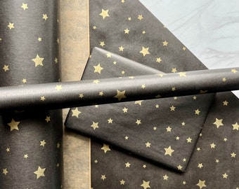 Papier cadeau de Noël écologique, étoile d'or noir, 100 % recyclé et recyclable, papier de Noël durable de luxe