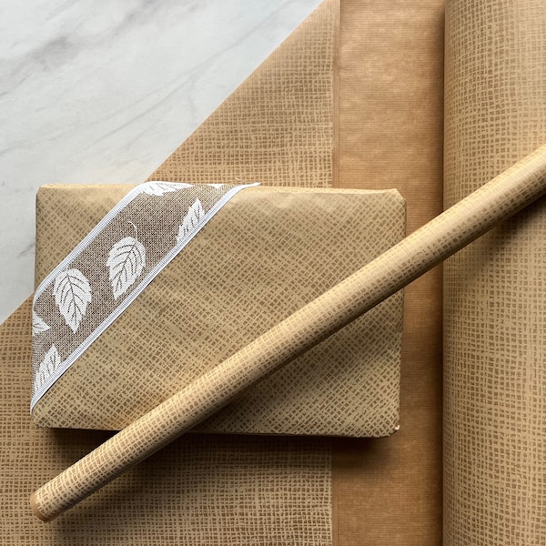 Ivory Jute Look Print Eco Friendly Gift Wrapping Paper, 100% Recycled & Recyclable Gift Wrap, Kraft Birthday Wrapping Paper, Sustainable