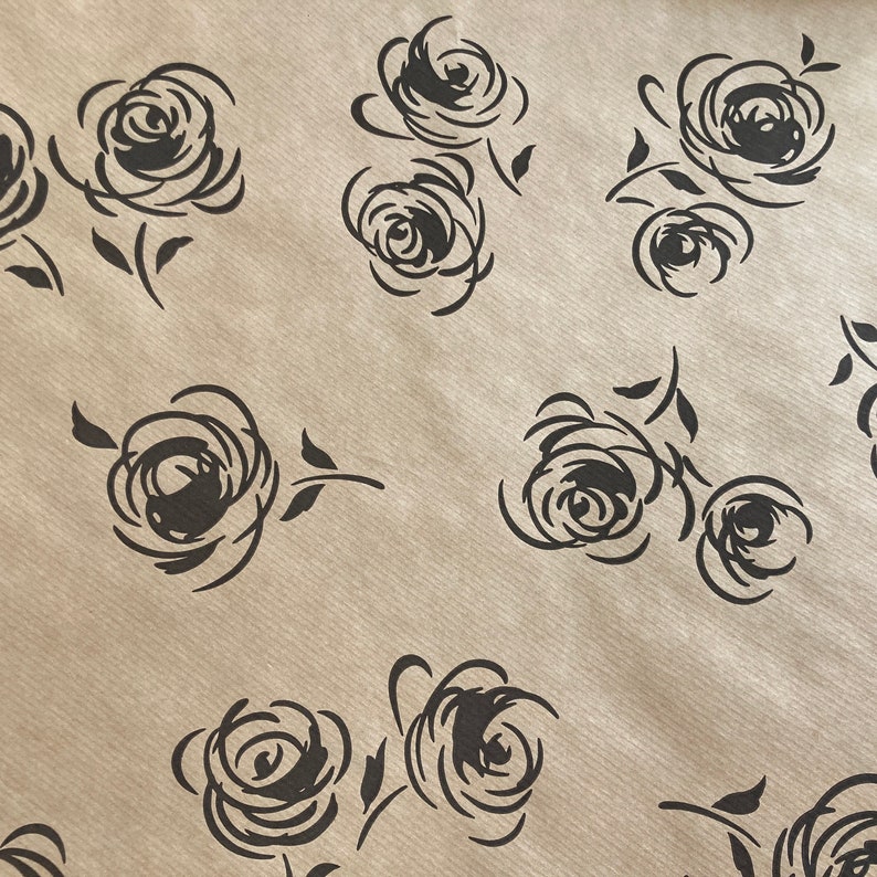 Black Rose Print Eco Friendly Gift Wrapping Paper, 100% Recycled & Recyclable Gift Wrap, Kraft Birthday Wrapping Paper, Sustainable image 4