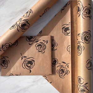 Black Rose Print Eco Friendly Gift Wrapping Paper, 100% Recycled & Recyclable Gift Wrap, Kraft Birthday Wrapping Paper, Sustainable image 7