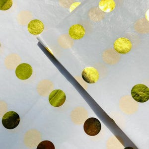 Papier de soie écologique à pois dorés, 100 % recyclé et recyclable, Anniversaire, Papier de soie de Noël, Papier de soie imprimé de luxe