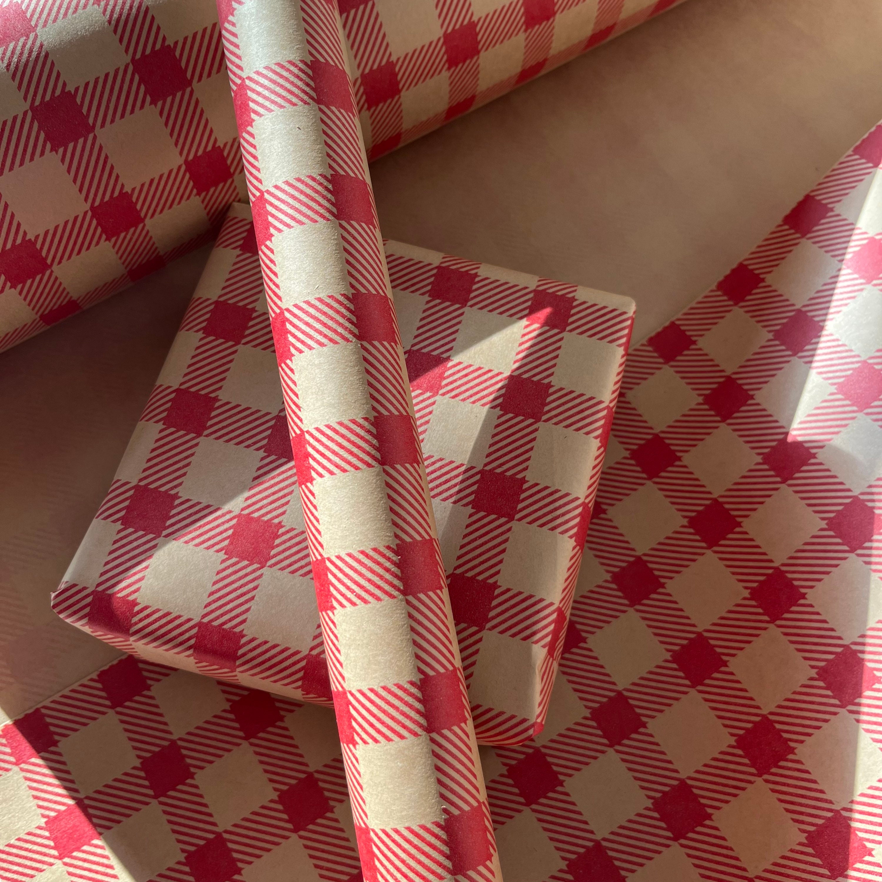 Red Gingham Christmas Wrapping Paper, Winter Snowflake Matte Plaid Gift  Wrap, Eco Friendly Red Holiday Gift Wrap, Flannel Design Gift Wrap 