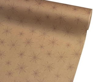 Christmas Wrapping Paper Rose Gold Snowflakes 50CM Wide Eco Friendly Recycled Kraft | Recyclable, Sustainable, Plastic Free Gift