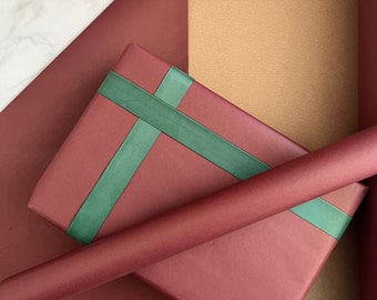 Christmas Maroon Gift Wrapping Paper , 100% Eco Friendly, Recycled & Recyclable Gift Wrap, Sustainable Kraft Paper Roll, Luxury Xmas