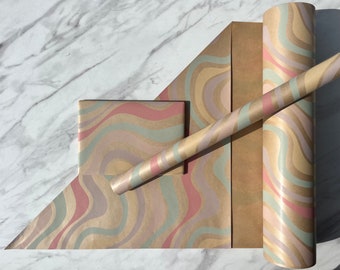 Papel de envolver regalo Kraft de regalo ecológico Candy Swirl, 100% reciclado y reciclable, papel de envolver cumpleaños pastel