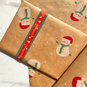 Christmas Green And Red Snowman Childrens Eco Friendly Gift Wrapping Paper, 100% Recycled & Recyclable, Luxury Sustainable Kids Xmas Paper