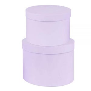 Cajas para sombreros (juego de 2) color lila, cajas para sombreros con tapa, laminado con acabado satinado resistente al agua, maceta de diseño, ecológicas