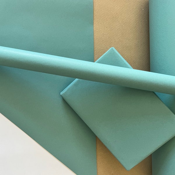 Turquoise Blue Eco Friendly Gift Wrapping Paper, 100% Recycled & Recyclable, Sustainable Kraft Wrapping Paper, Birthday, Christmas Gift Wrap