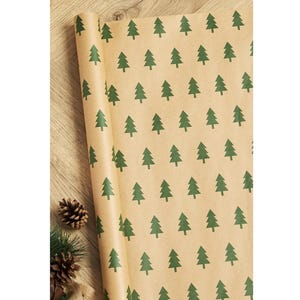 Papel de embrulho para presente de Natal ecológico de luxo Green Trees, 5 metros, 100% reciclado e reciclável, entregue em embalagem ecológica