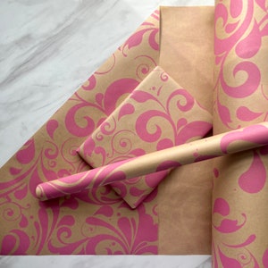 Papier cadeau écologique rose Swish Print, 100 % recyclé et recyclable, Papier cadeau d'anniversaire, anniversaire, Fête des Mères