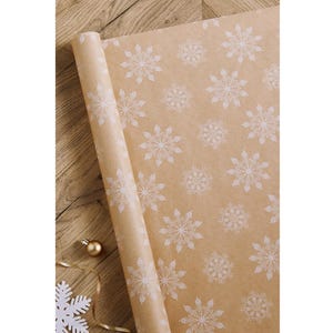 Sneeuwvlok 5 meter luxe, milieuvriendelijk kerstkraftcadeaupapier, 100% gerecycled en recyclebaar, geleverd in milieuvriendelijke verpakking.