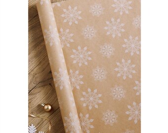 Snowflake 5 Metres Luxury Christmas Eco Friendly Kraft Gift Wrapping Paper, 100% Recycled & Recyclable Delivered In Eco Friendly Packaging.