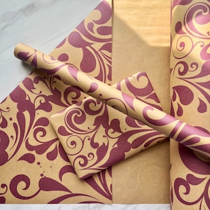 Papier cadeau violet Swish PrintPapier cadeau kraft écologique, 100 % recyclé et recyclable, fête des mères, emballage d'anniversaire