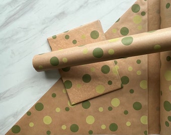 Green Polka Dot Eco Friendly Gift Wrapping Paper, 100% Recycled & Recyclable Gift Wrap, Kraft Wrapping Paper, Birthday Wrapping Paper