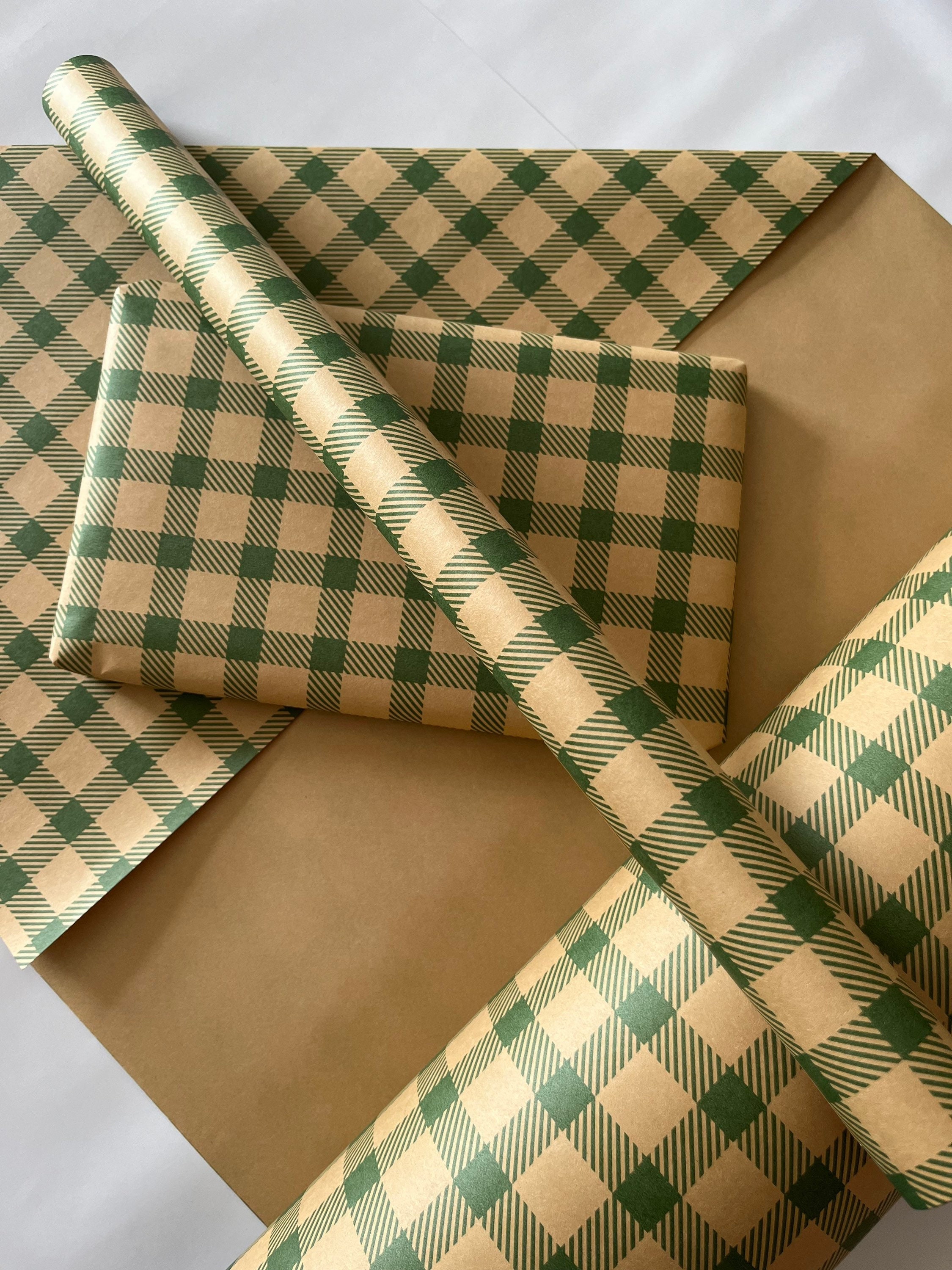 Gingham Green Wrapping Paper, Autumn Gift Wrap, Christmas Wrapping Paper,  Dark Green, Gingham Stationary, Farmhouse, Minimalist 
