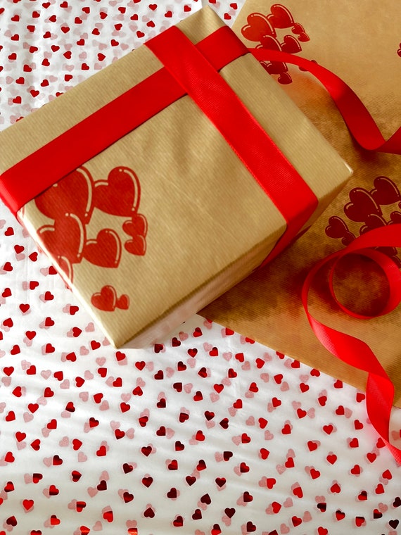 Valentines Day Red Hearts Print Eco Friendly Birthday Gift Wrapping Paper,  100% Recycled & Recyclable, Sustainable, Kraft Gift Wrap. 