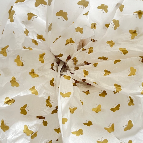 Gold Butterfly White Birthday, Mother’s Day, Anniversary, Wedding Tissue Paper Sheets 75x50 cm