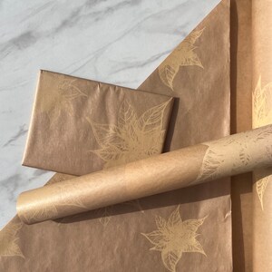 Papier cadeau écologique poinsettia de Noël, 100 % recyclé et recyclable, papier kraft durable de luxe