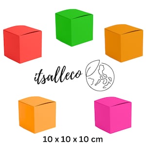 Cajas de regalo para velas en paquete plano de colores Kraft brillantes, 10 x 10 x 10 cm, rojo, naranja, amarillo, rosa, verde, calendario de adviento, recicladas y reciclables.