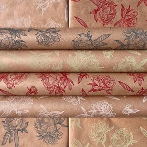 Red Floral Impressions Print Sustainable Eco Friendly Kraft Gift Wrapping Paper, 100% Recycled & Recyclable Gift Wrap, image 7