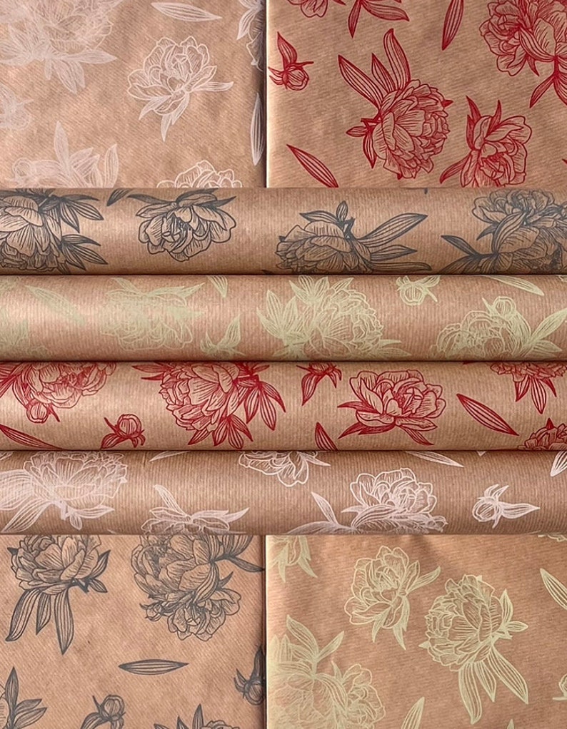 Red Floral Impressions Print Sustainable Eco Friendly Kraft Gift Wrapping Paper, 100% Recycled & Recyclable Gift Wrap, image 7
