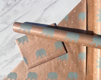 Baby Blue Elephant Eco Friendly Gift Wrapping Paper, 100% Recycled & Recyclable Gift Wrap, Kraft Wrapping Paper, Baby Shower Wrapping Paper