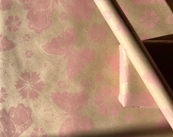 Wrapping Paper Baby Pink Butterfly 50CM Wide Eco Friendly, 100% Recycled Kraft | Recyclable, Sustainable, Plastic Free Gift Wrap
