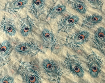 Tissue Paper Peacock Feathers Print Luxury Thick 18GSM Sheets Eco Friendly Full Size 75cm x 50cm 1-10 Sheets Folded