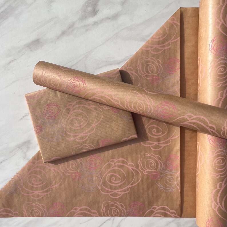 Wrapping Paper Pink Abstract Rose 50CM Wide Eco Friendly, 100% Recycled ...
