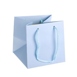 Sacs-cadeaux de luxe haut de gamme en papier bleu clair pour mariage, Noël, anniversaire, cadeau d'anniversaire, avec poignées en coton, 17 x 17 x 17 cm