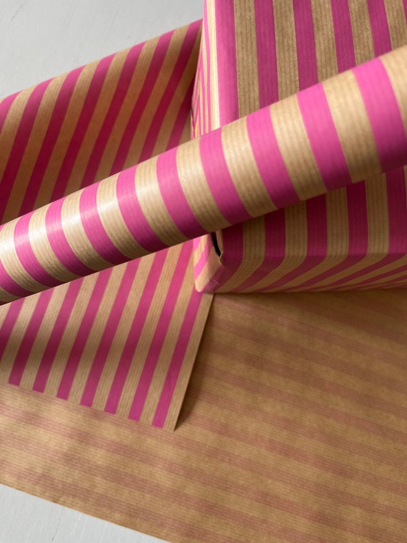 Pink Cerise Stripe Kraft Wrapping Paper, Gift Wrapping Paper, Eco Friendly,  100% Recycled, Birthday Wrapping Paper, Gift Wrapping 