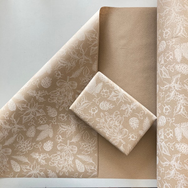 Christmas White Eco Friendly Gift Wrapping Paper, 100% Recycled & Recyclable, Luxury Kraft, Festive Xmas Paper, Biodegradable, Sustainable