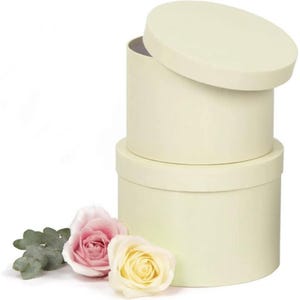 Hat Boxes (Set of 2) Plain Cream, Storage Hat Boxes With Lids, Water Resistant Satin Finish Lamination, Designer Flower Pot, Eco Friendly