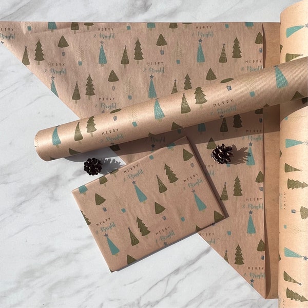 Christmas Lonesome Pine Eco Friendly Gift Wrapping Paper, 100% Recycled & Recyclable, Luxury Sustainable Kraft Wrapping Paper