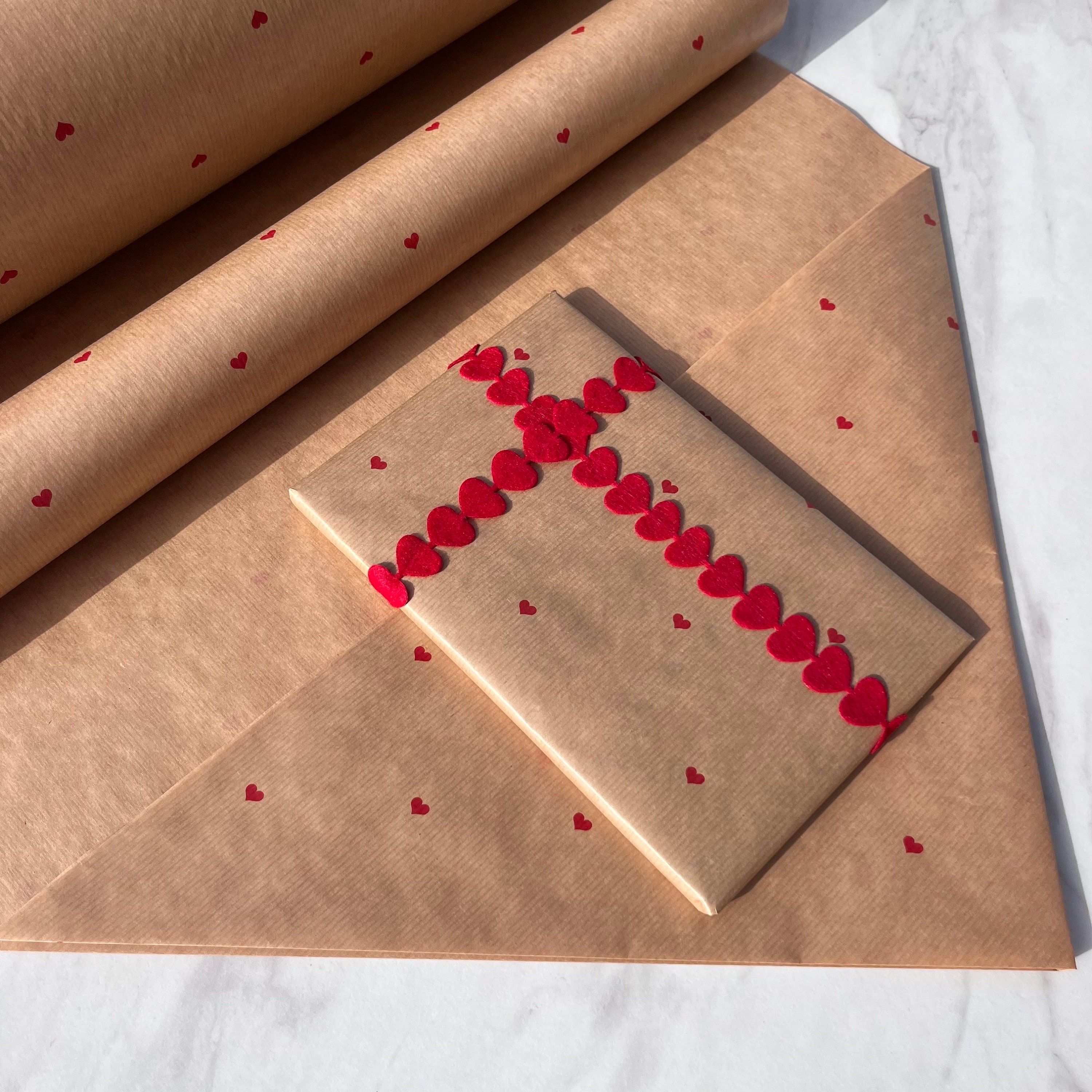 Valentines Day Red Hearts Print Eco Friendly Birthday Gift Wrapping Paper,  100% Recycled & Recyclable, Sustainable, Kraft Gift Wrap. 