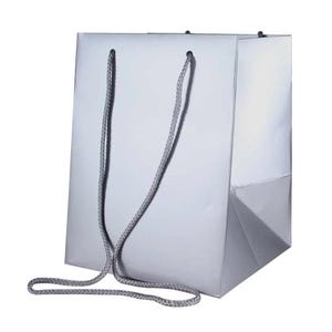 Premium Luksusowy Metaliczny Srebrny Papier Ślub Boże Narodzenie Urodziny Upominki Torby Prezentowe Wiązane Ręcznie Z Uchwytami Bawełnianymi 19 x 19 x 25 cm