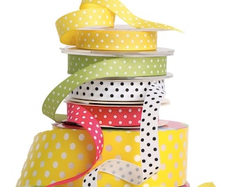 Polka Dot Grosgrain Ribbon, Christmas Anniversary Birthdays Gift Bows Decoration Boys Girls Black White, Pink, Yellow, Green
