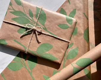 Feuilles de feuillage, papier cadeau écologique, 100 % recyclé et recyclable, papier d'emballage kraft, papier d'emballage d'anniversaire.