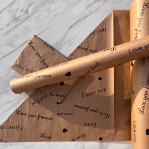 Je t'aime, papier d'emballage cadeau imprimé écologique Kraft, 100 % recyclé et recyclable, emballage durable pour la fête des mères, la fête des pères et l'anniversaire