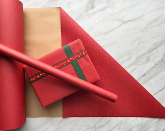 Wrapping Paper Matt Red 50CM Wide Eco Friendly, 100% Recycled Kraft | Recyclable, Sustainable, Plastic Free Gift WrapWrapping Paper Matt Red