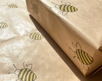 Bumble Bee Eco Friendly Gift Wrapping Paper, 100% Recycled & Recyclable, Kraft Wrapping Paper, Birthday Wrapping Paper Sustainable.