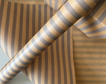 Grey Stripes Print Eco Friendly Gift Wrapping Paper, 100% Recycled & Recyclable Gift Wrap, Kraft Birthday Wrapping Paper, Sustainable Wrap