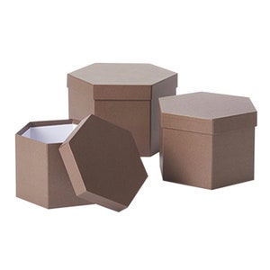 3er-Set Sechseckige Aufbewahrungsboxen, Ziegelbraun, Designer Blumentopf, umweltfreundliches Geschenkpapier und passendes Geschenkband