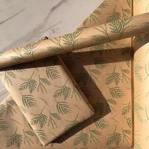 Mimosa Flowers Eco Friendly Gift Wrapping Paper, 100% Recycled & Recyclable, Kraft Wrapping Paper, Birthday Wrapping Paper.