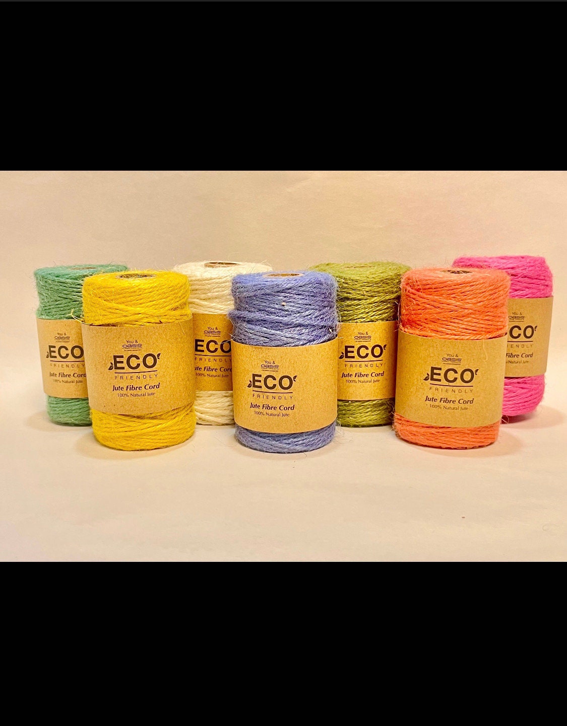 100% Natural Jute Fibre Cord, Twine, Eco Friendly, Pink, Cream, Olive Green, Iris Blue, Peach Pink, Mustard & Pale Green.